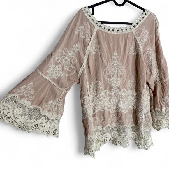DEMOCRACY Raglan Sleeve Pink lace & crochet bell sleeve top | Fairycore | Size M - Picture 7 of 7